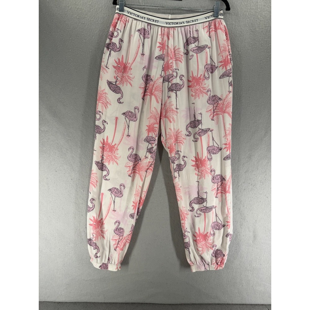 Victoria's‎ Secret Pajama Pants Size M Flamingo Jogger Lounge Logo Elastic Waist